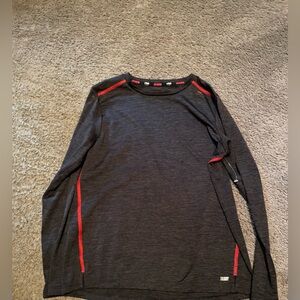 Boys Long Sleeve Performance Tee - Dark Gray with Red Trim